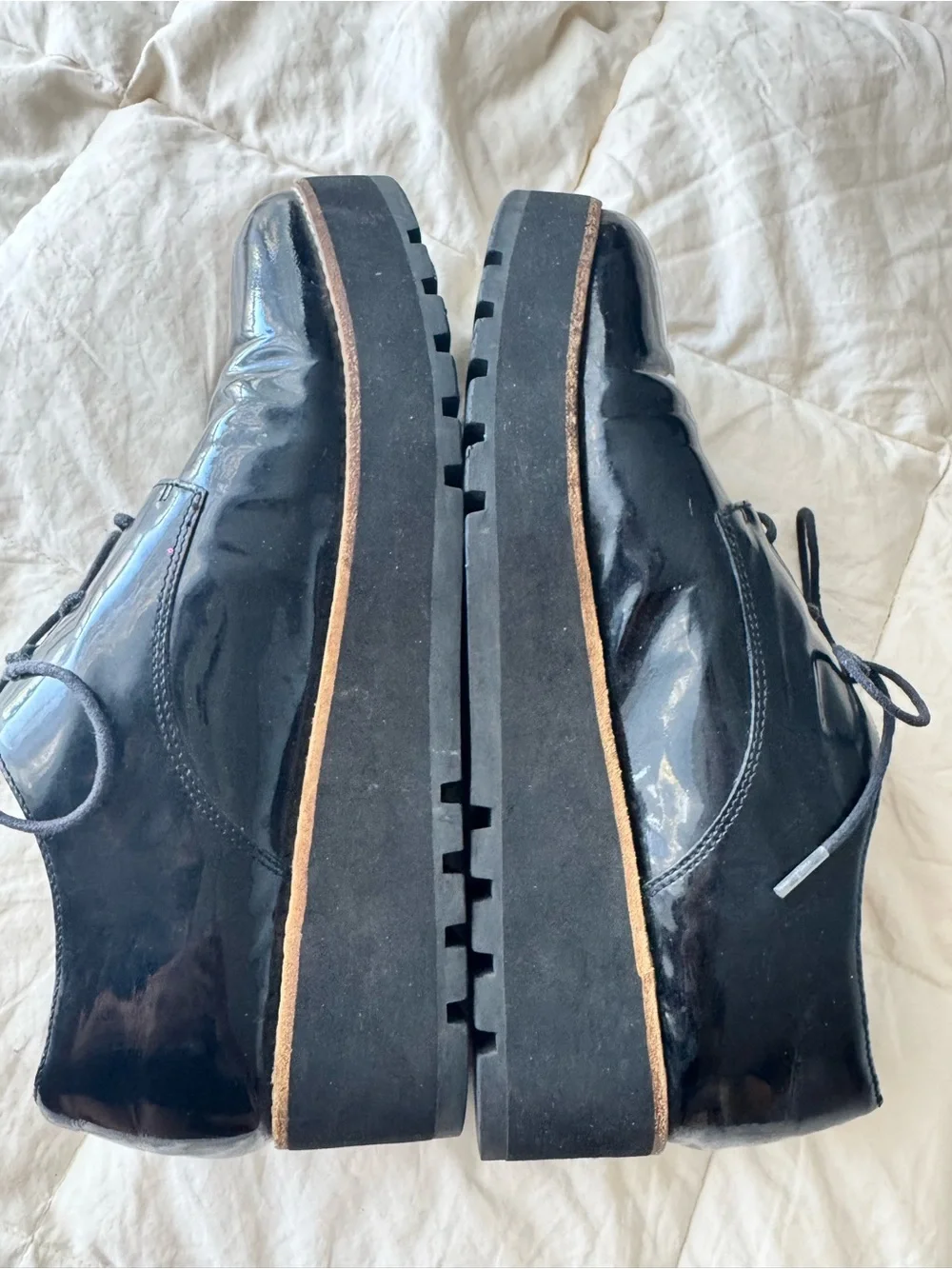 Eileen Fisher Black Patent Leather Platform Oxford Shoes Women’s Size 8
